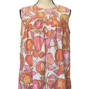 Vintage 60's Pink Maternity Sleeveless Top Size M/L Cotton Pink Fruit Floral